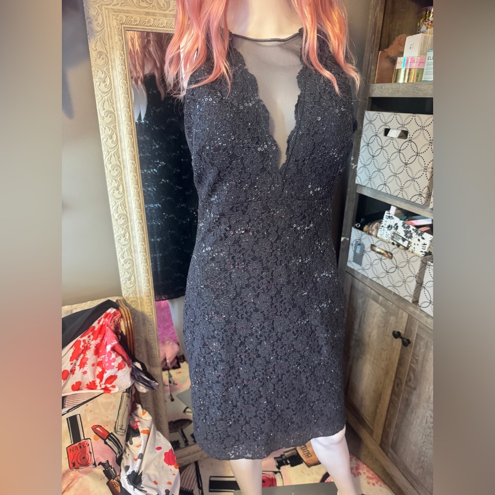NW nightway charcoal sequin lined sleeveless mid length dress - Picture 4 of 17